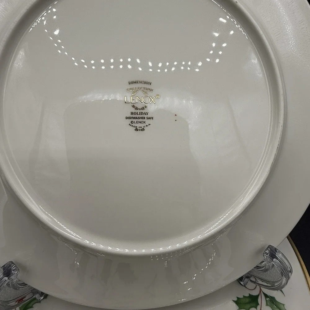 4 Lenox Holiday‎ Dimension Salad Plate Holly Berries Gold Rim Christmas MINTY
